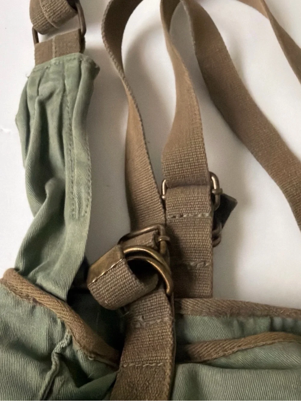 American Eagle Outfitters Olive Green Canvas Messenger Bag with Brown Trim